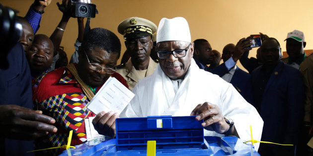Ibrahim Boubacar Keita, President of Mali and candidate for Rally for Mali party (RPM), casts his vote at a polling station during the presidential election in Bamako