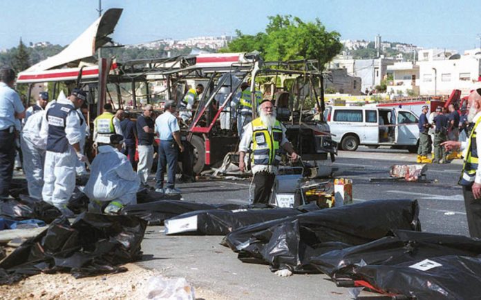 Palestinian suicide bombing on a passenger bus in Jerusalem